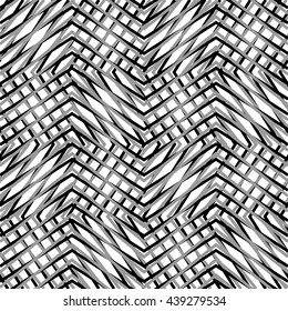 Grid, mesh, of zigzag, edgy lines. Mosaic like grill, grating background. Seamlessly repeatable abstract texture.