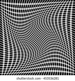 Grid, mosaic of squares with different distortion effects. Abstract monochrome pattern, texture. Geometric illustration.