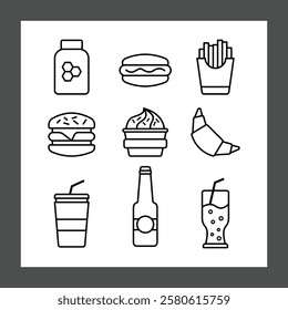A grid of nine food and drink icons
