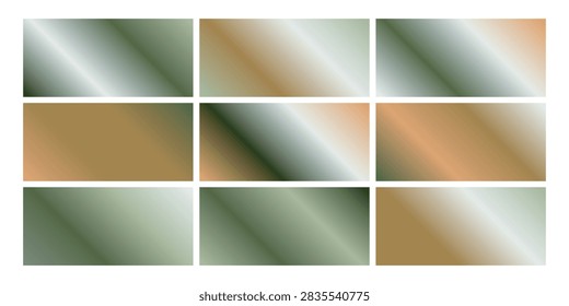 A grid of nine rectangular panels, each displaying a unique metallic gradient effect with diagonal light reflections.