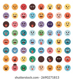 A grid of numerous colorful pixel art emoticons depicting a wide variety of emotions.