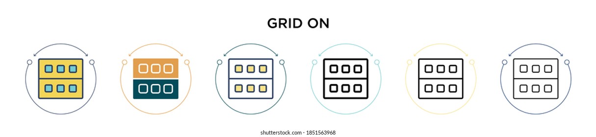 Cuadrícula en el icono en el estilo relleno, delgado, contorno y trazo. La ilustración vectorial de dos rejillas de color y negro en los diseños de iconos vectoriales se puede utilizar para móviles, ui, web