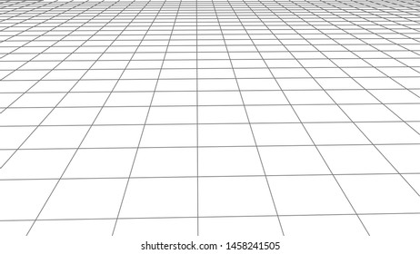 Grid on white background. 3d wireframe landscape. Perspective. Vector illustration.