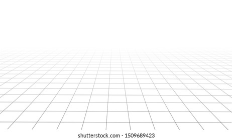 Grid on white background. 3d wireframe landscape. Perspective. Vector illustration.