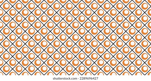 Grid of orange circles. Diagonal grid, seamless repeat pattern. Grid of identical cells with circles. For print and surface decoration.