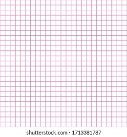 Grid paper. Abstract squared pink background. Geometric pattern for school, wallpaper, web page, textures, fabric, textile. Lined  blank for education isolated on transparent background.  