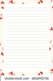 Grid paper. Abstract striped background with color horizontal lines. Printing paper note on floral background. Optimal A4 size. Geometric pattern for school, copybooks, notebooks, diary, notes, books.