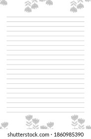 Grid paper. Abstract striped background with color horizontal lines. Printing paper note on floral background. Optimal A5 size. Geometric pattern for school, copybooks, notebooks, diary, notes, books.