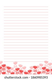 Grid paper. Abstract striped background with color horizontal lines. Printing paper note on floral background. Optimal A5 size. Geometric pattern for school, copybooks, notebooks, diary, notes, books.