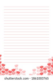Grid paper. Abstract striped background with color horizontal lines. Printing paper note on floral background. Optimal A5 size. Geometric pattern for school, copybooks, notebooks, diary, notes, books.
