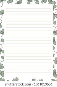 Grid paper. Abstract striped background with color horizontal lines. Printing paper note on floral background. Optimal A4 size. Geometric pattern for school, copybooks, notebooks, diary, notes, books.