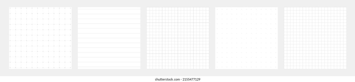 Grid Paper Banner. Notebook Dot Paper. White Grid Background Collection. Checkered Backdrop Of Map. Printable Geometric Design Elements. Technical Architect Blank. Graph Sketch. Vector Illustration.