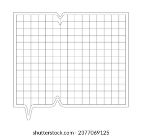 Grid paper groovy background black and white 2D line cartoon object. Checkered retro trippy melted isolated vector outline item. Geometric 60s checkerboard y2k monochromatic flat spot illustration