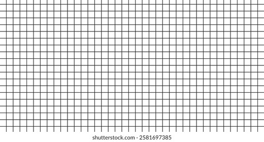 Grid paper long banner. Notebook paper. Grid on white background. Technical architect blank. Graph sketch. Checkered backdrop of map. Printable geometric design elements. 