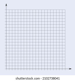 Grid paper. Mathematical graph. Cartesian coordinate system with x-axis, y-axis. Squared background with color lines. Geometric pattern for school, education. Lined blank on transparent background.