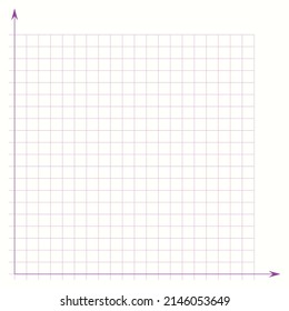 Grid paper. Mathematical graph. Cartesian coordinate system with x-axis, y-axis. Squared background with color lines. Geometric pattern for school, education. Lined blank on transparent background.
