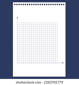 Grid paper. Mathematical graph. Cartesian coordinate system with x-axis, y-axis. Squared background with color lines. Geometric pattern for school, education. Lined blank on transparent background.