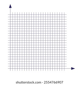 Grid paper. Mathematical graph. Cartesian coordinate system with x-axis, y-axis. Squared background with color lines. Geometric pattern for school, education. Lined blank on transparent background.