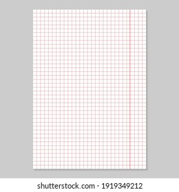 Grid paper. Realistic blank lined paper sheet in A4 format. Squared background with color graph. Geometric pattern for school, wallpaper, textures, notebook. Lined blank on transparent background.