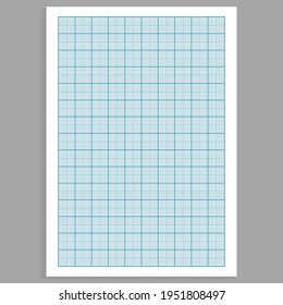 Grid paper. Realistic blank lined paper sheet in A4 format. Squared background with color graph. Geometric pattern for school, wallpaper, textures, notebook. Lined blank on transparent background.