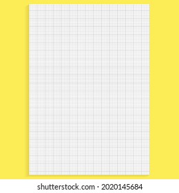 Grid paper. Realistic blank lined paper sheet in A4 format. Squared background with color graph. Geometric pattern for school, wallpaper, textures, notebook. Lined blank on transparent background.