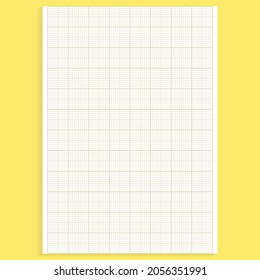 Grid paper. Realistic blank lined paper sheet in A4 format. Squared background with color graph. Geometric pattern for school, wallpaper, textures, notebook. Lined blank on transparent background.
