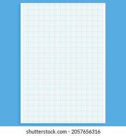Grid paper. Realistic blank lined paper sheet in A4 format. Squared background with color graph. Geometric pattern for school, wallpaper, textures, notebook. Lined blank on transparent background.