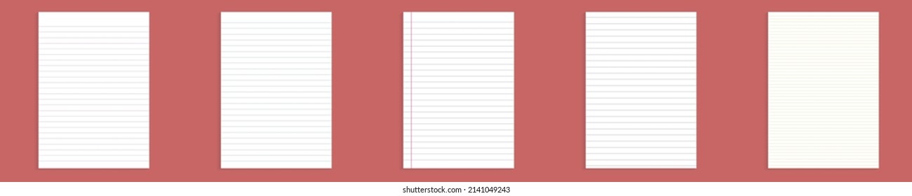 Conjunto de papel de cuadrícula. Resumen de fondo rayado con líneas horizontales de color. Patrón geométrico para la escuela, fondo de pantalla, texturas, cuaderno. Papel en blanco aislado en fondo transparente.