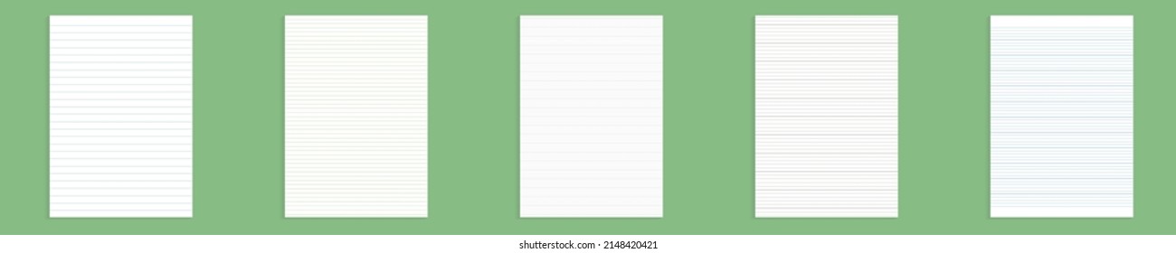 Grid paper set. Realistic blank lined paper sheet in A4 format. Striped background with color graph. Geometric pattern for school, wallpaper, textures, notebook. Lined blank on transparent background.