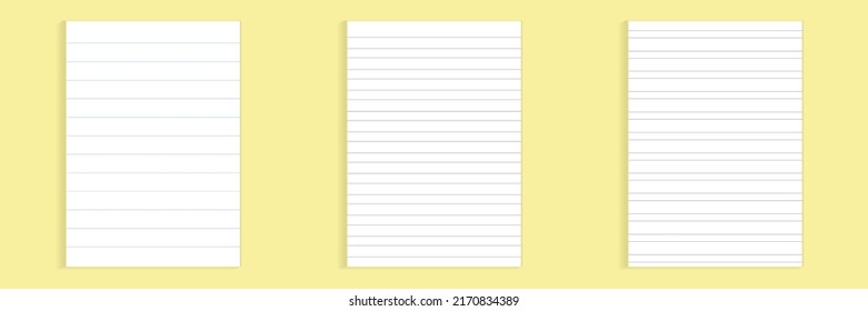 Grid paper set. Realistic blank lined paper sheet in A4 format. Striped background with color graph. Geometric pattern for school, wallpaper, textures, notebook. Lined blank on transparent background.