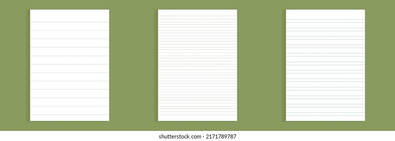 Grid paper set. Realistic blank lined paper sheet in A4 format. Striped background with color graph. Geometric pattern for school, wallpaper, textures, notebook. Lined blank on transparent background.
