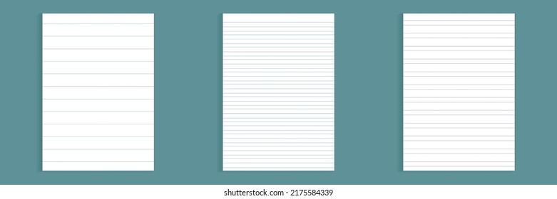 Grid paper set. Realistic blank lined paper sheet in A4 format. Striped background with color graph. Geometric pattern for school, wallpaper, textures, notebook. Lined blank on transparent background.