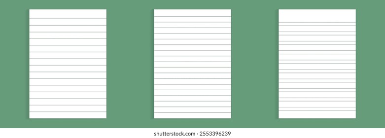 Grid paper set. Realistic blank lined paper sheet in A4 format. Striped background with color graph. Geometric pattern for school, wallpaper, textures, notebook. Lined blank on transparent background.