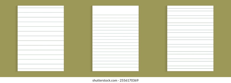 Grid paper set. Realistic blank lined paper sheet in A4 format. Striped background with color graph. Geometric pattern for school, wallpaper, textures, notebook. Lined blank on transparent background.