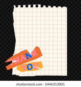 Papel de rejilla. Papel rasgado. Hoja de papel y pegatina con texto. Abstractas nota rasgada. Hoja de cuaderno, recorte para collage. Diseño de Vector moderno