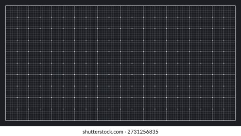 Rastermuster-Blaupause auf schwarzem Papierhintergrund, Diagramm weißes Notizbuch. Millimeterpapier mit Architekturgürtel und weißem Tech Dot. Zeichnungsraster mit Kartenprüfpapier, Vektorgrafik.