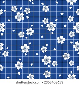 Grid pattern, cherry blossoms, seamless image, creative printing, fabric screen printing. Illustrations or background images of any kind
Vector work type
