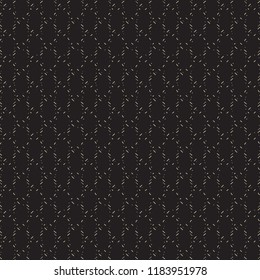 Grid pattern consisting of dashes and dots on dark brown background. Retro textile fabric. Vector illustration.