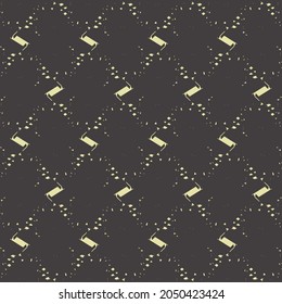 Grid pattern, contoured with small fragments or particles, with abstract signs at the points of intersection. Textile design in  black and ivory.