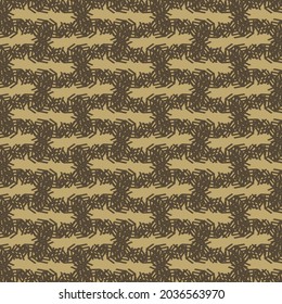 A grid pattern with contours made of hatch. Flat decorative design in brown and beige.