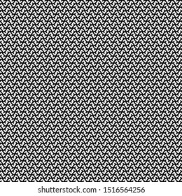 Grid pattern with curly and thorny line. Abstract knit. Textile fabric. Monochrome. Vector illustration. 