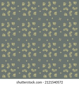 Grid pattern in dark gray and khaki green, with flowers in square windows. Textile design for blouses, shirts, dresses, scarves and more.