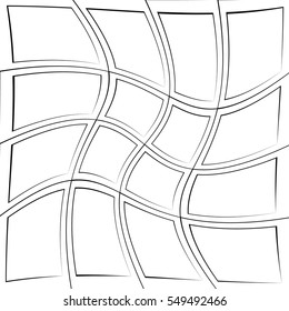 Grid pattern with deformation effect. Abstract monochrome background.