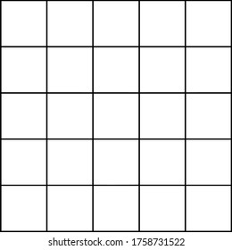 Grid Pattern made from horizontal and vertical lines crossing each other forming twenty five equal squares, vintage line drawing or engraving illustration.