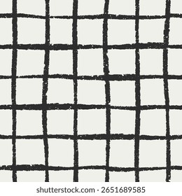 Padrão de grade. Design perfeito com impressão quadrada irregular, desenhos de linha. Fundo xadrez rabisco, textura em estilo minimalista preto e branco. Ilustração vetorial à mão desenhada sem fim para têxteis