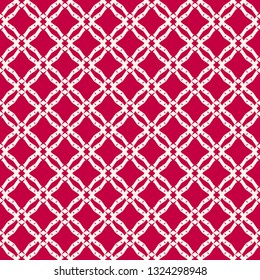 Grid pattern. Vector abstract geometric seamless texture with mesh, net, lattice, small diamond shapes, rhombuses. Elegant red and white background. Luxury festive graphic ornament. Repeatable design