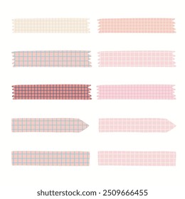 Grid patterned washi tape, pastel journal collage element vector set