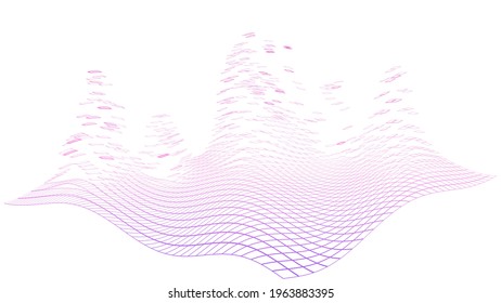 Grid in perspective abstract. Wave motion, gravity. Vector illustration, template.