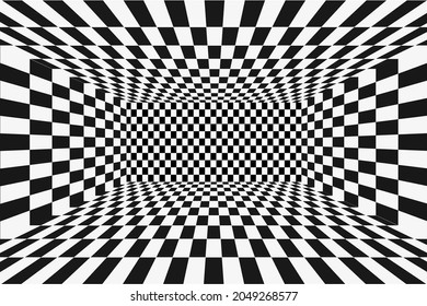 Grid perspective black and whte room. Chess wireframe background. Digital cyber box technology model. Vector abstract illusion template