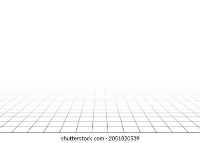 Grid perspective white room floor with gray wireframe background. Digital cyber box technology model. Vector abstract architectural template